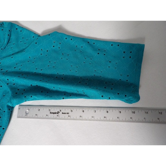 NY Collection Woman 2X Blouse Cold Shoulder Lace Cut Out Teal New Plus Vacay - Picture 12 of 12